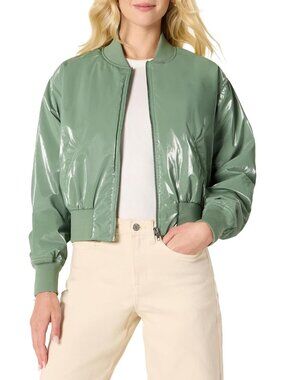 〽️Women's Sage Green Relaxed Denim Bomber Jacket Padded Stretch Coat